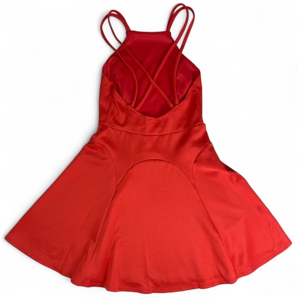Solemio Red Fit & Flare Dress Small Strappy Skater Mini Dress Open Back - Picture 2 of 4